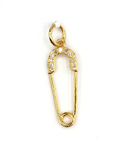 Safety pin Shape 14k Solid Gold Diamond Pendants. Genuine handmade pave diamond Pendant.14k Solid Gold Diamond Pendants.