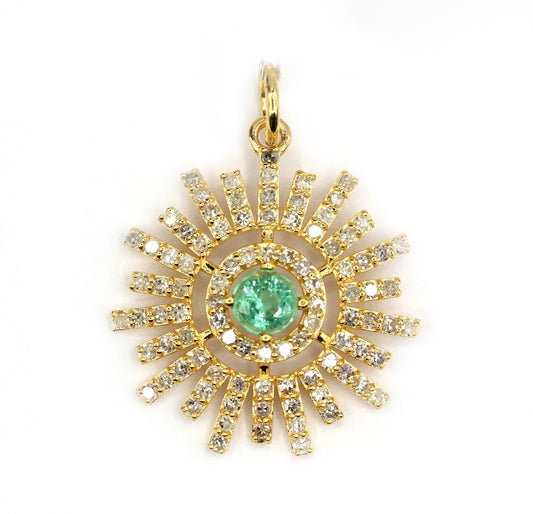 Sunburst Shape 14k Solid Gold Diamond Pendants. Genuine handmade pave diamond Pendant.14k Solid Gold Diamond Pendants.