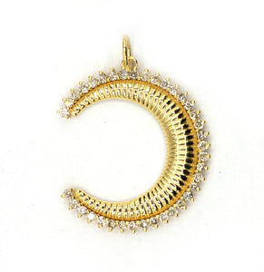 Moon Shape 14k Solid Gold Diamond Pendants. Genuine handmade pave diamond Pendant .14k Solid Gold Diamond Pendants.