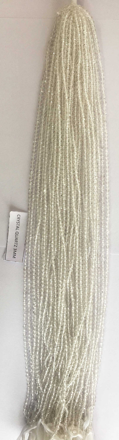 Crystal Quartz Rondelle Beads 13 Inch Strand ,Crystal Quartz Faceted Rondelle Beads , 3 mm