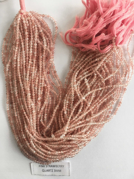 Pink Straw Berry Stone Rondelle Beads 13 Inch Strand ,Pink Straw Berry Faceted Rondelle Beads , 3 mm