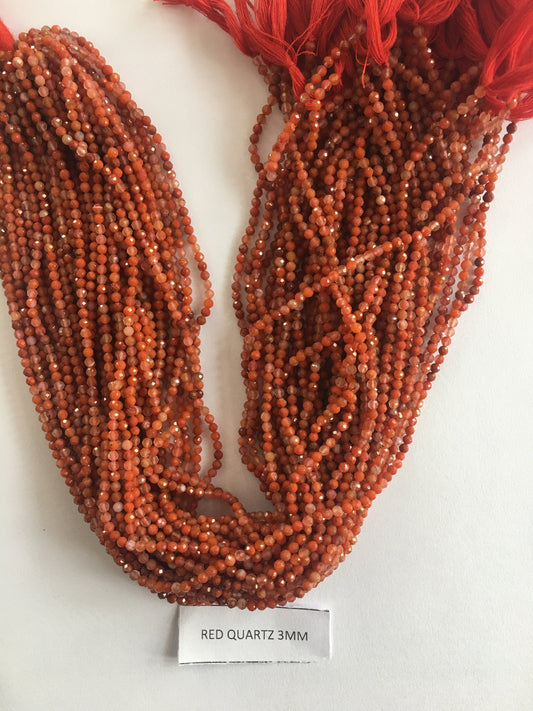 Red Quartz Stone Rondelle Beads 13 Inch Strand ,Red Quartz Faceted Rondelle Beads , 3 mm