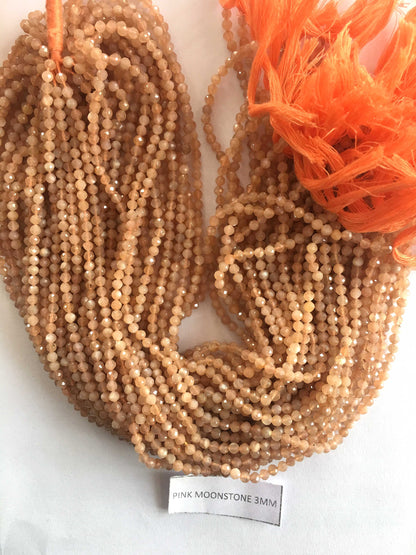 Pink MoonStone  Rondelle Beads 13 Inch Strand ,Pink MoonStone Faceted Rondelle Beads , 3 mm