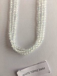 White Topaz Rondelle Beads 13 Inch Strand ,White Topaz Faceted Rondelle Beads , 3 mm