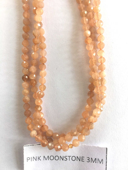Pink MoonStone  Rondelle Beads 13 Inch Strand ,Pink MoonStone Faceted Rondelle Beads , 3 mm