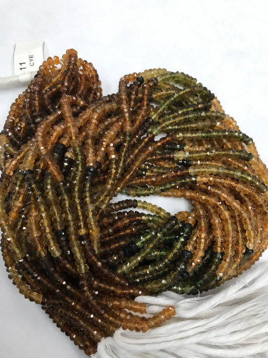 Tourmaline beads faceted rondelle lasercut indian, Brown Tourmaline, Petrol Tourmaline,  Ombre Brown Tourmaline