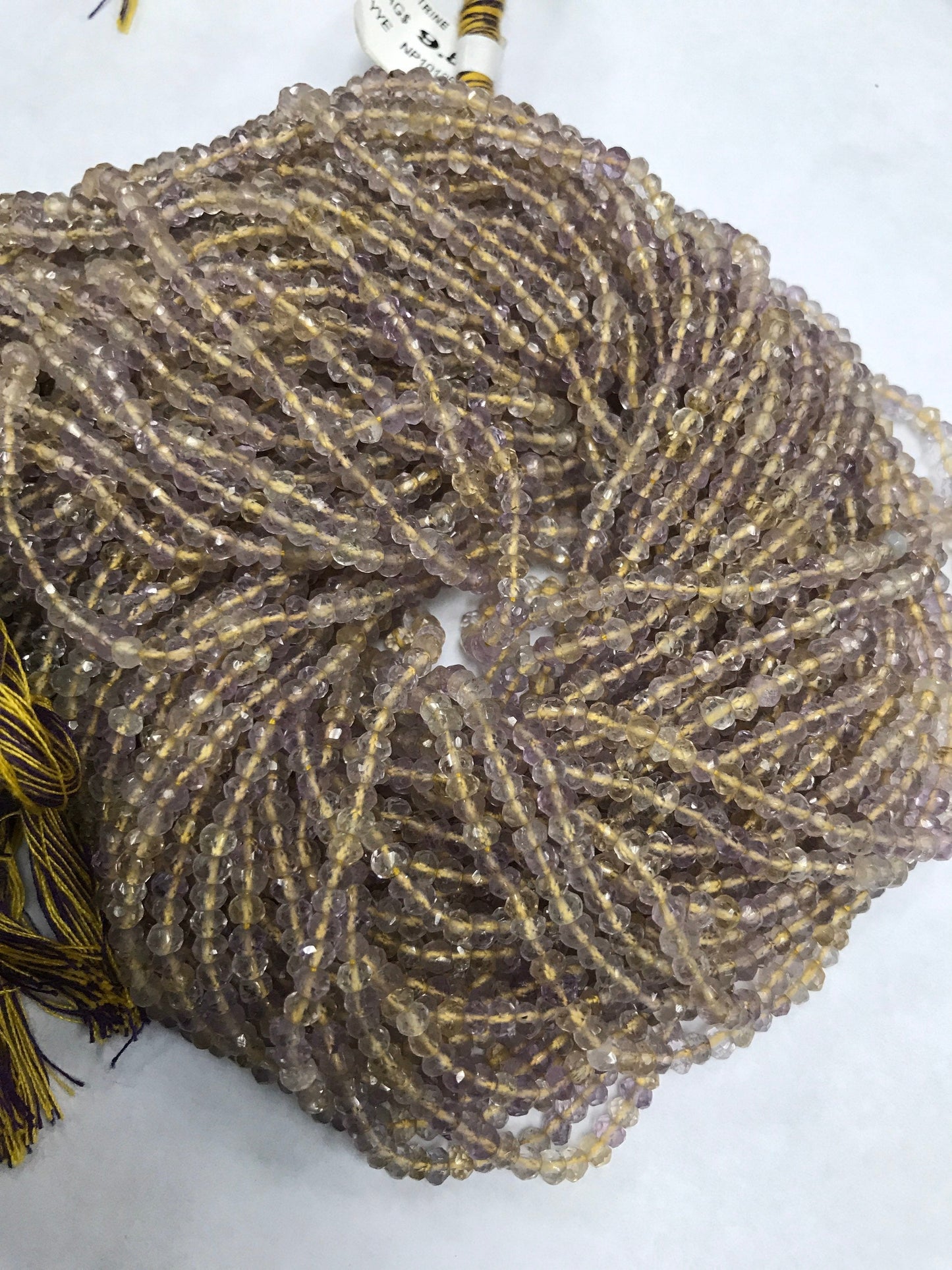 Ametrine Quartz Beads Faceted Roundelle 3mm, Lasercut Faceted Roundelle 3mm