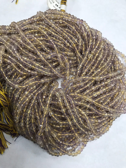 Ametrine Quartz Beads Faceted Roundelle 3mm, Lasercut Faceted Roundelle 3mm