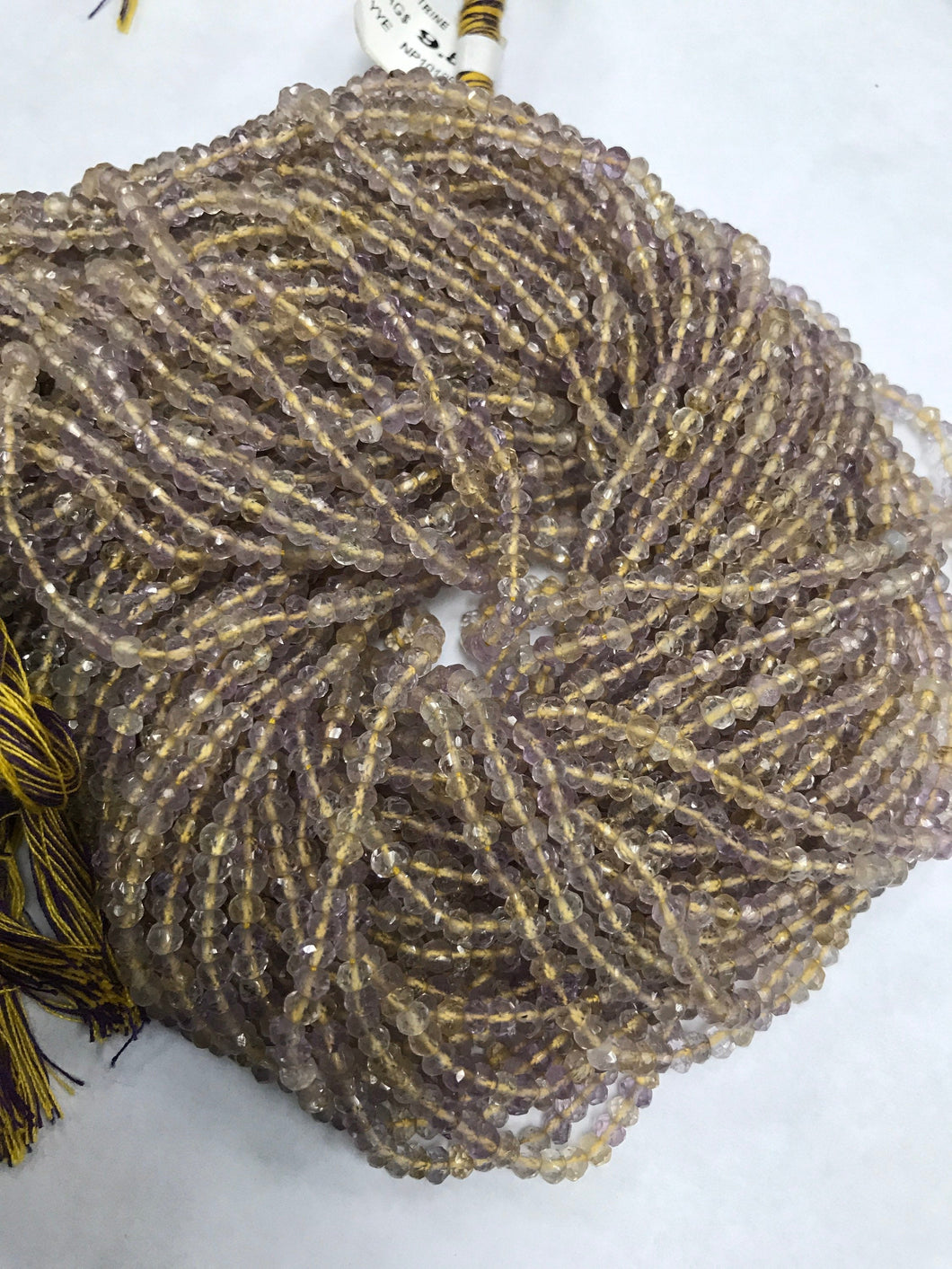 Ametrine Quartz Beads Faceted Roundelle 3mm, Lasercut Faceted Roundelle 3mm