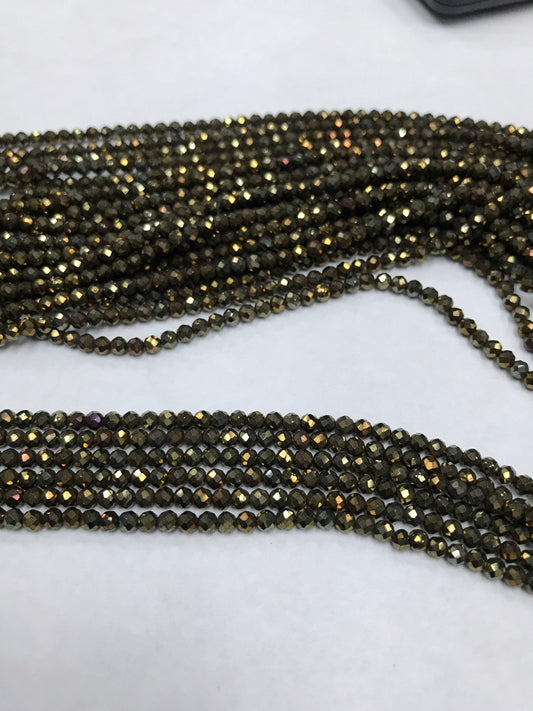 Golden Mystic Black Spinel Beads Faceted Round, 3mm Mystic Black Spinel Round Faceted
