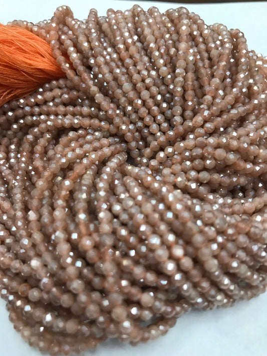 Peach Moonstone Coated Beads Faceted Round, Mystic Moonstone, Mystic Peach Moonstone, 3mm Round Faceted