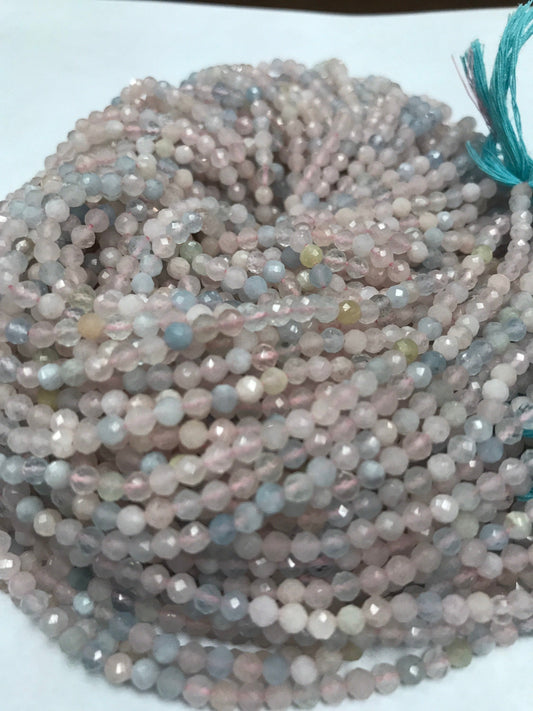 Aqumarine Beads Round Faceted 3mm, Aqumarine Round Faceted, Pink Morgnite Round Faceted, ombre aquamarine beads