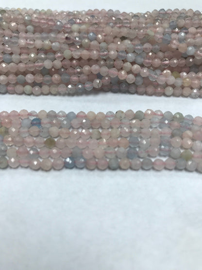 Aqumarine Beads Round Faceted 3mm, Aqumarine Round Faceted, Pink Morgnite Round Faceted, ombre aquamarine beads