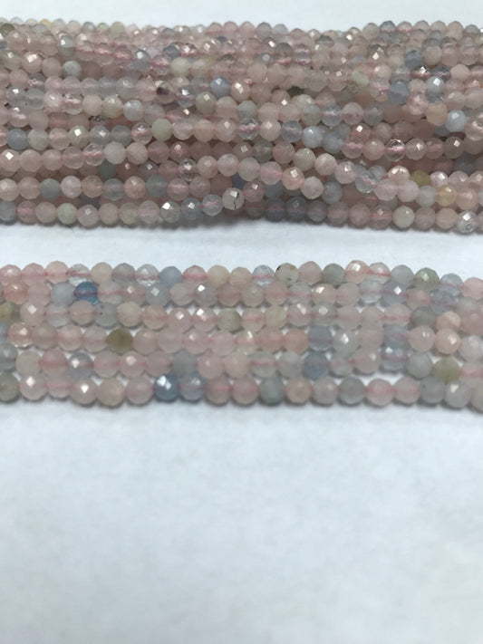 Aqumarine Beads Round Faceted 3mm, Aqumarine Round Faceted, Pink Morgnite Round Faceted, ombre aquamarine beads