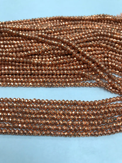Copper Pyrite Coated Beads Sharp Microcut Faceted Roundelle, Electro Plated Pyrite Beads,Sharp Micro cut Faceted 3mm 4mm