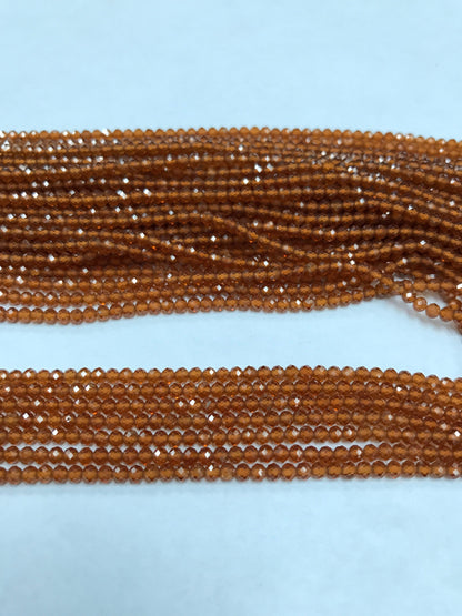 Hessonite Garnet Beads Faceted Round, Brown Hessonite Garnet Sharp Microcut Faceted 3mm