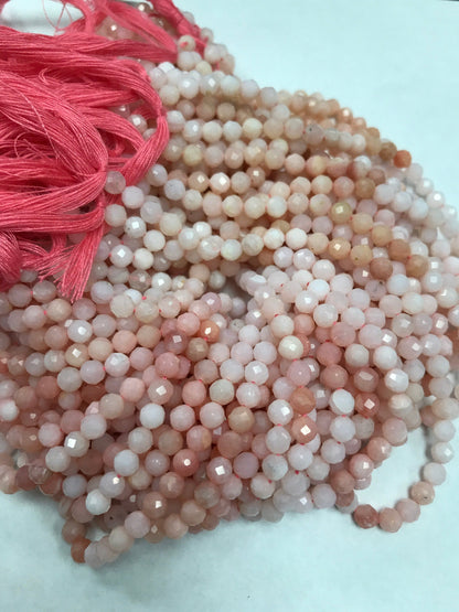 Pink Opal Beads Faceted Round, Natural Pink Opal Sharp Microcut, Round Faceted 4mm