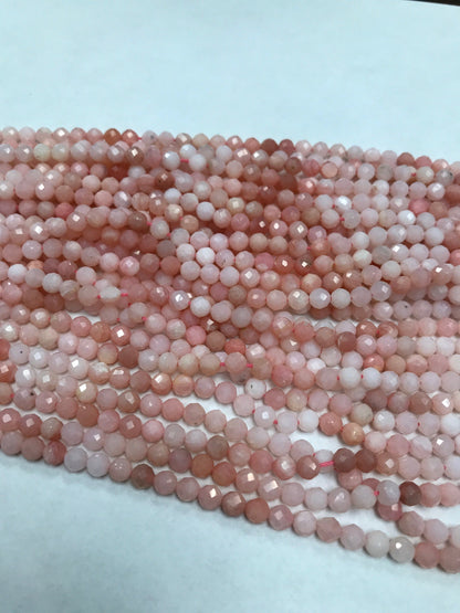 Pink Opal Beads Faceted Round, Natural Pink Opal Sharp Microcut, Round Faceted 4mm