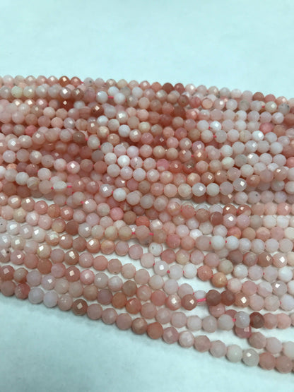 Pink Opal Beads Faceted Round, Natural Pink Opal Sharp Microcut, Round Faceted 4mm