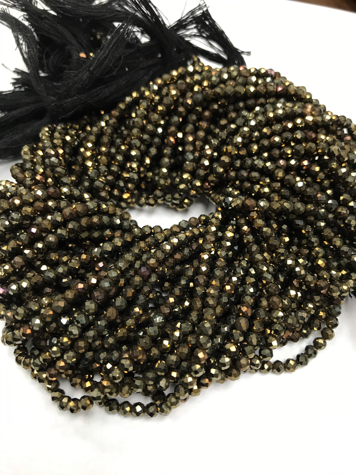 Golden Mystic Black Spinel Beads Faceted Round, 3mm Mystic Black Spinel Round Faceted