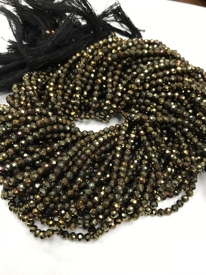 Golden Mystic Black Spinel Beads Faceted Round, 3mm Mystic Black Spinel Round Faceted