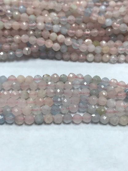Aqumarine Beads Round Faceted 3mm, Aqumarine Round Faceted, Pink Morgnite Round Faceted, ombre aquamarine beads