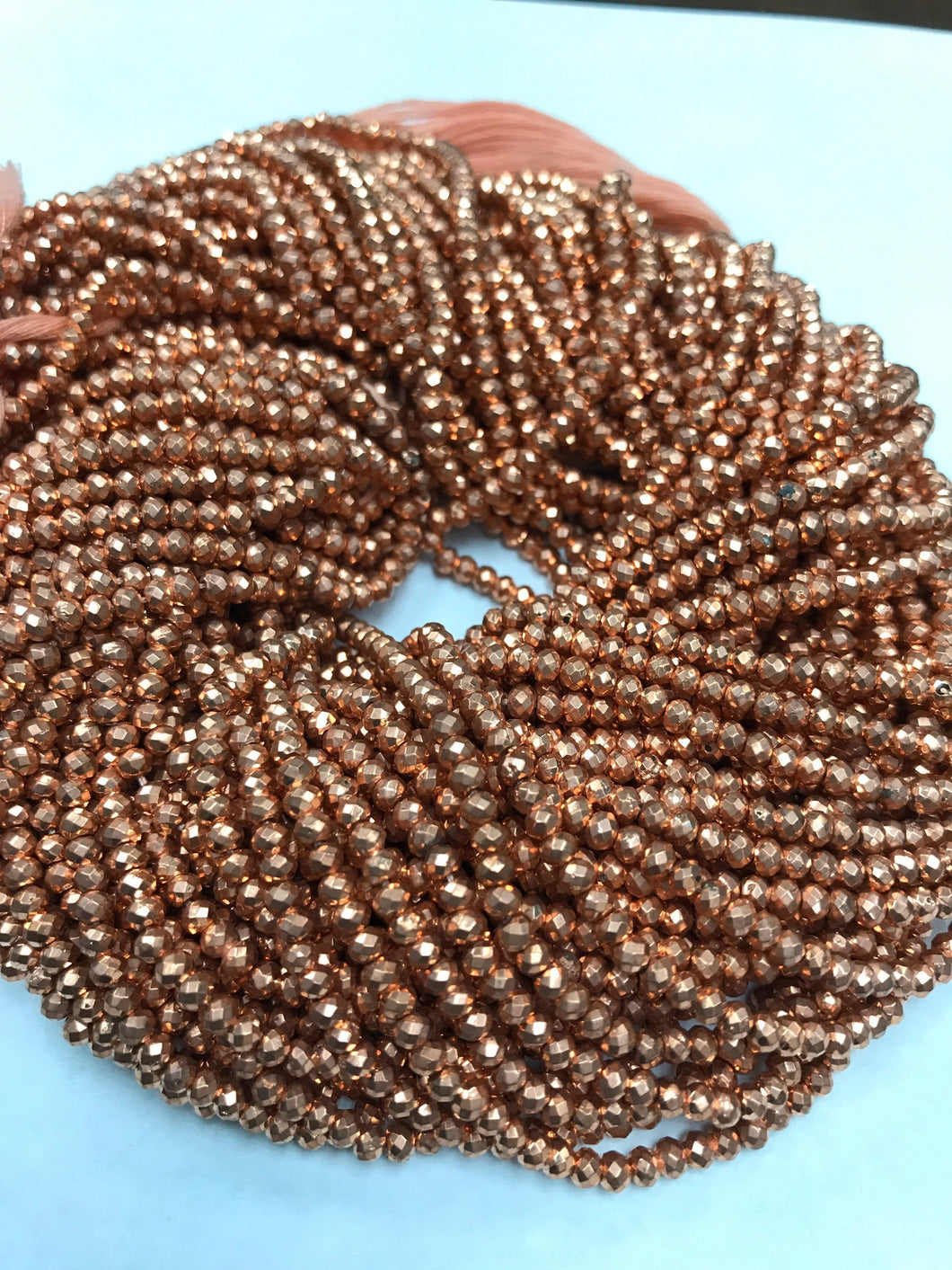 Copper Pyrite Coated Beads Sharp Microcut Faceted Roundelle, Electro Plated Pyrite Beads,Sharp Micro cut Faceted 3mm 4mm