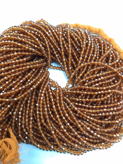 Hessonite Garnet Beads Faceted Round, Brown Hessonite Garnet Sharp Microcut Faceted 3mm