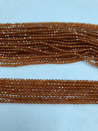 Hessonite Garnet Beads Faceted Round, Brown Hessonite Garnet Sharp Microcut Faceted 3mm