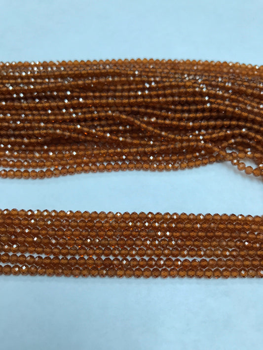 Hessonite Garnet Beads Faceted Round, Brown Hessonite Garnet Sharp Microcut Faceted 3mm