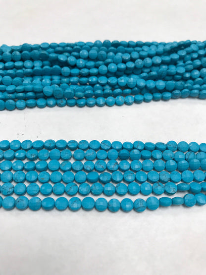 Turquoise beads faceted coin, Howlite Turquoise,