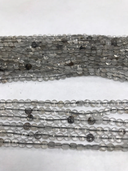 Black Routail Quartz Beads Faceted Coin, Routailated Quartz, Coin Beads