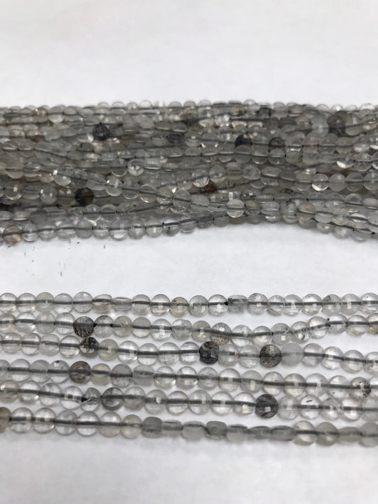 Black Routail Quartz Beads Faceted Coin, Routailated Quartz, Coin Beads