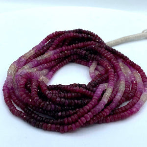 Ruby Beads Faceted Rondelles, 3 to 4 mm Hand Faceted Rondelles 16" Bead Strand, Ruby Beads