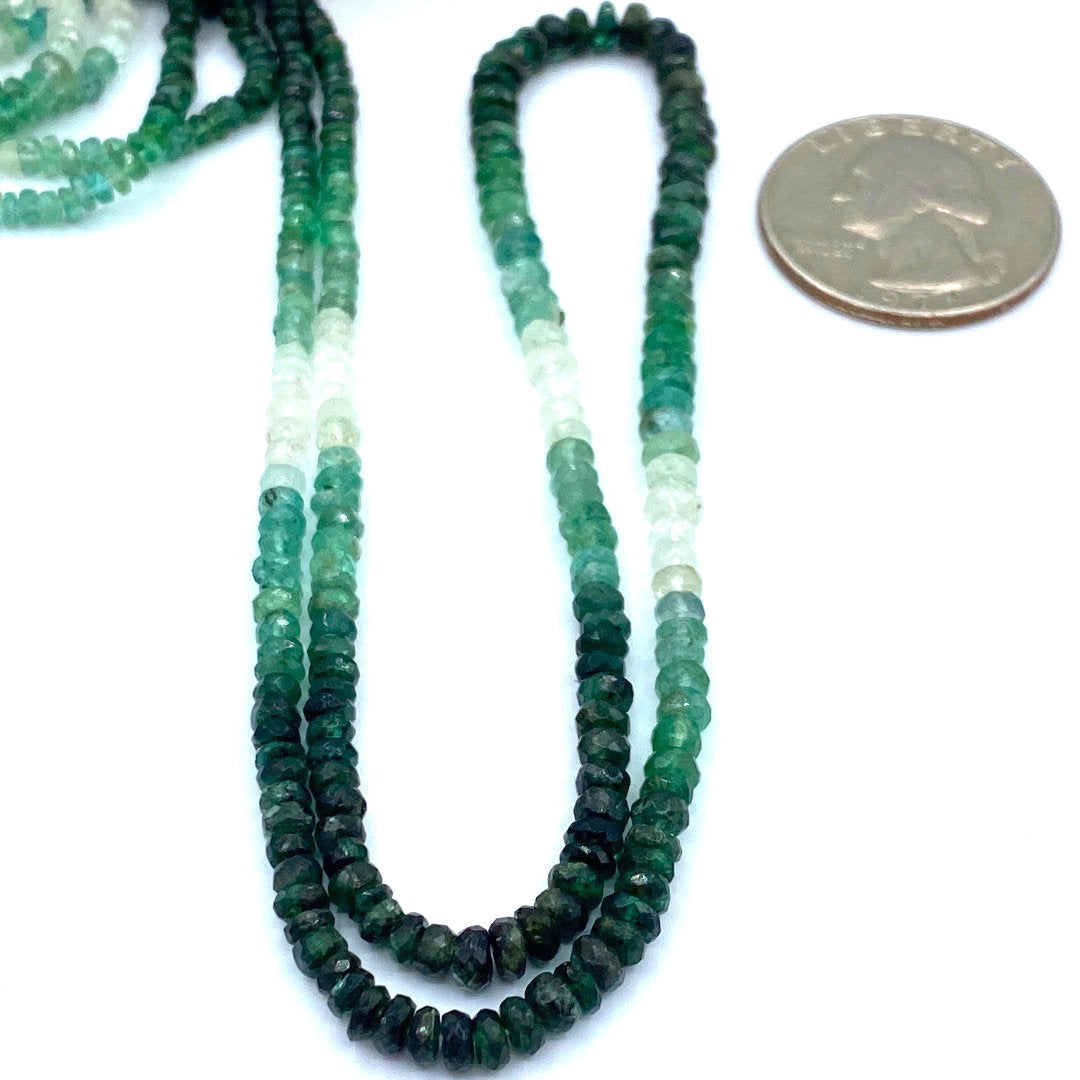 Emerald Beads Faceted Rondelles, 2 to 3 mm Hand Faceted Rondelles 16" Bead Strand, Natural Emerald Beads