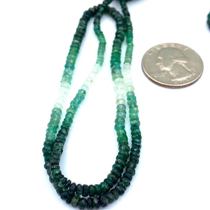Emerald Beads Faceted Rondelles, 2 to 3 mm Hand Faceted Rondelles 16" Bead Strand, Natural Emerald Beads