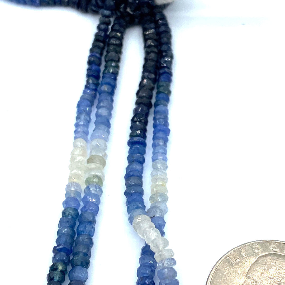 Blue and White Sapphire 3 to 4 mm Hand Faceted Rondelles 16" Bead Strand, Natural Sapphire Beads