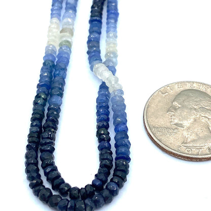 Blue and White Sapphire 3 to 4 mm Hand Faceted Rondelles 16" Bead Strand, Natural Sapphire Beads