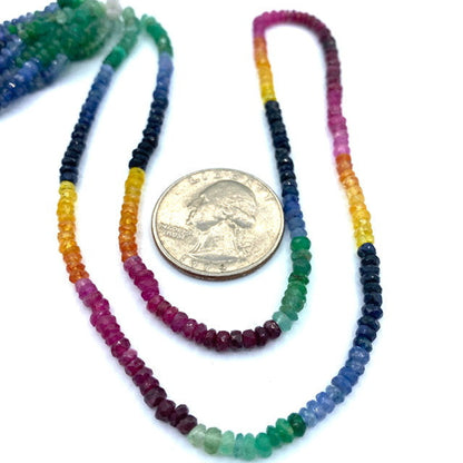 Ruby, Emerald and Sapphire Multi Color Beads Faceted Rondelles, 3 to 4 mm Hand Faceted Rondelles 16" Bead Strand, Multi Color Beads,