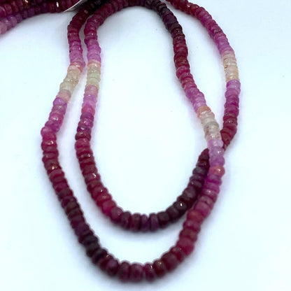 Ruby Beads Faceted Rondelles, 3 to 4 mm Hand Faceted Rondelles 16" Bead Strand, Ruby Beads