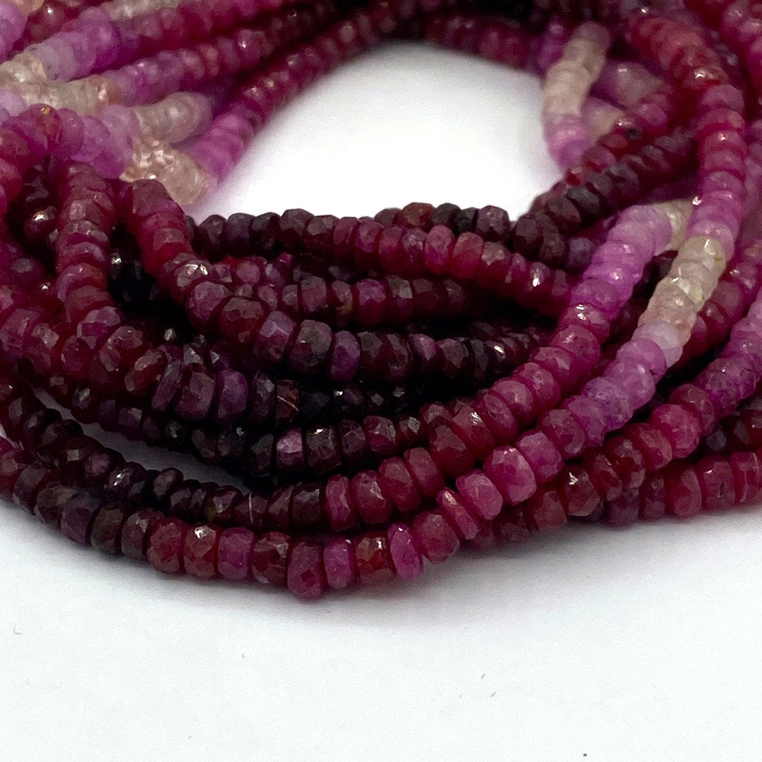 Ruby Beads Faceted Rondelles, 3 to 4 mm Hand Faceted Rondelles 16" Bead Strand, Ruby Beads