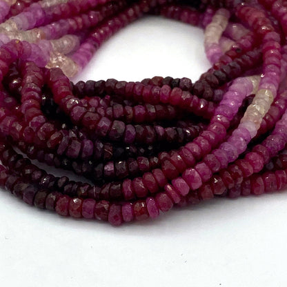 Ruby Beads Faceted Rondelles, 3 to 4 mm Hand Faceted Rondelles 16" Bead Strand, Ruby Beads
