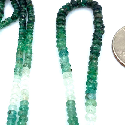 Emerald Beads Faceted Rondelles, 2 to 3 mm Hand Faceted Rondelles 16" Bead Strand, Natural Emerald Beads
