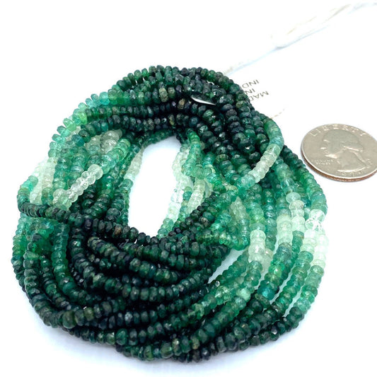 Emerald Beads Faceted Rondelles, 2 to 3 mm Hand Faceted Rondelles 16" Bead Strand, Natural Emerald Beads