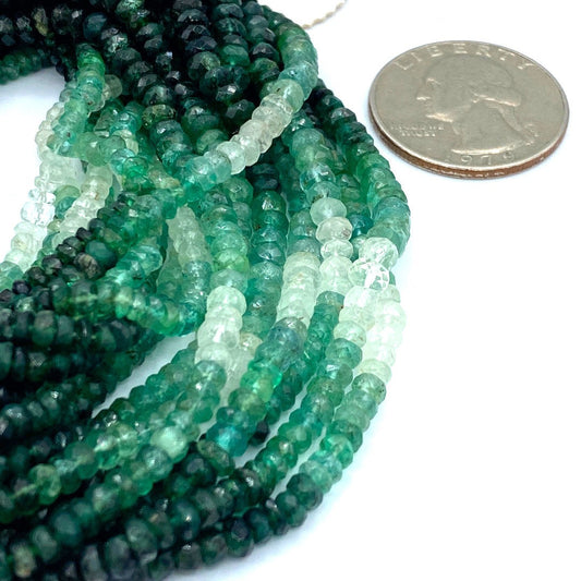 Emerald Beads Faceted Rondelles, 2 to 3 mm Hand Faceted Rondelles 16" Bead Strand, Natural Emerald Beads