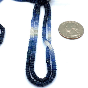 Blue and White Sapphire 3 to 4 mm Hand Faceted Rondelles 16" Bead Strand, Natural Sapphire Beads