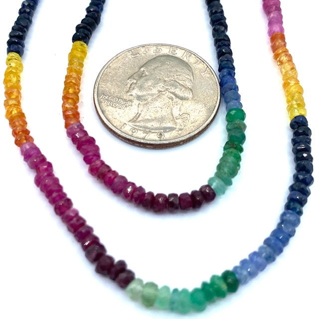 Ruby, Emerald and Sapphire Multi Color Beads Faceted Rondelles, 3 to 4 mm Hand Faceted Rondelles 16" Bead Strand, Multi Color Beads,