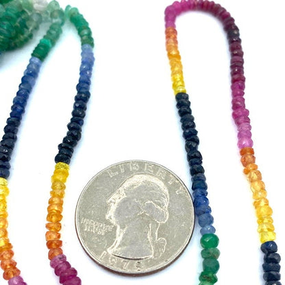 Ruby, Emerald and Sapphire Multi Color Beads Faceted Rondelles, 3 to 4 mm Hand Faceted Rondelles 16" Bead Strand, Multi Color Beads,