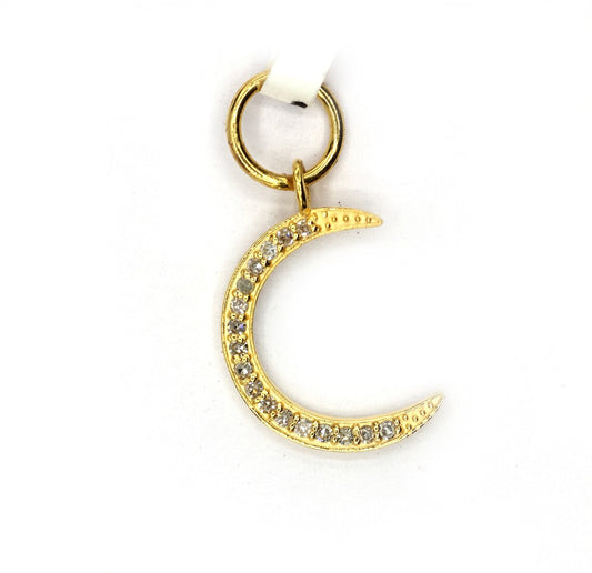 Crescent Moon Shape 14k Solid Gold Diamond Pendants. Genuine handmade pave diamond Pendant.1 4k Solid Gold Diamond Pendants.