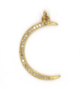 Crescent Moon Shape 14k Solid Gold Diamond Pendants. Genuine handmade pave diamond Pendant.1 4k Solid Gold Diamond Pendants.